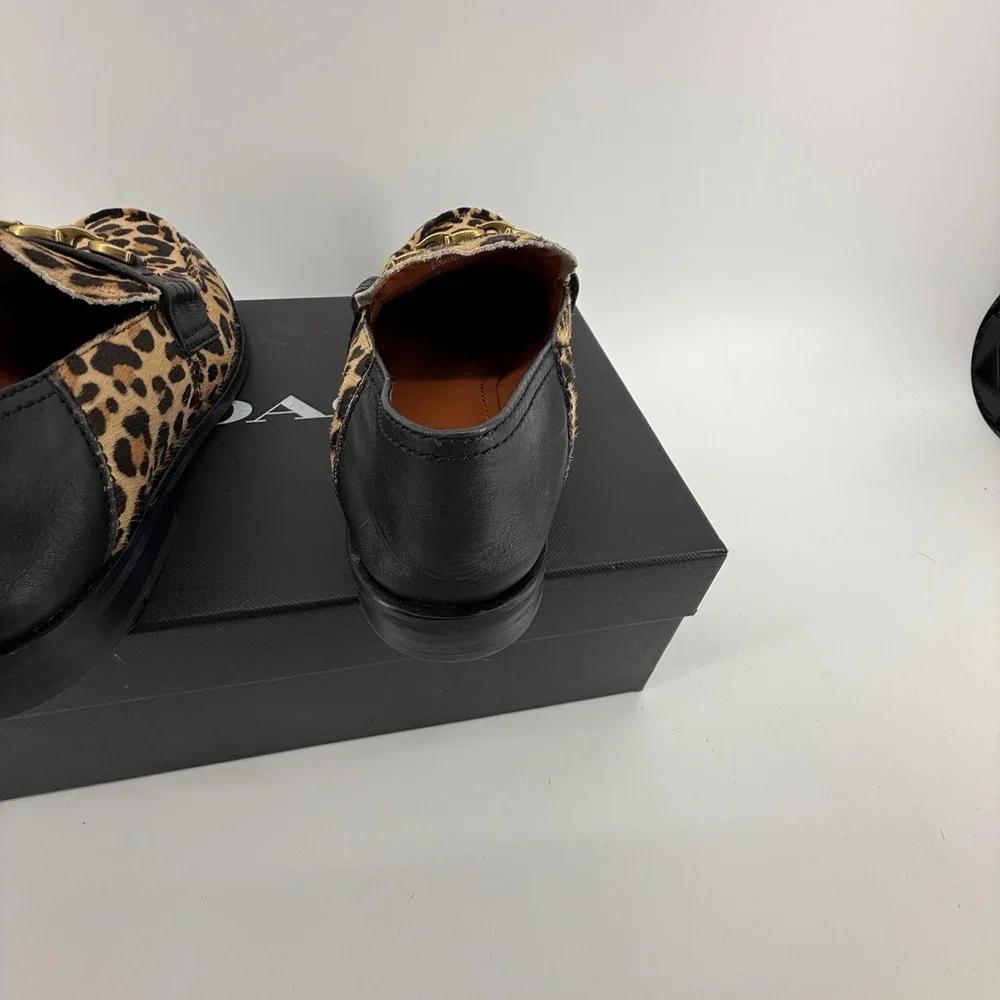 Coach Putnam Leopard Calf Hair Loafers‎ Black Leather Chain G2426 Natural 6.5B